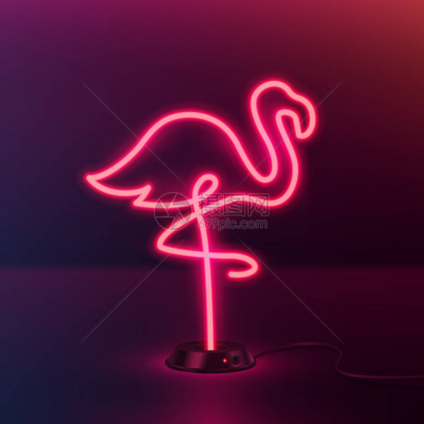 与粉红Flammingo夜总会或酒吧概念的GlowingNeon效果符号在暗底背景上图片