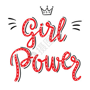 女孩权力标语手画红色字母t衬衫海背景图片