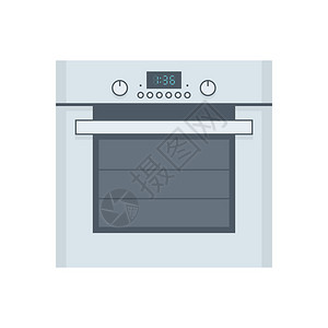 电烤箱平面样式在白色背景上孤立背景图片