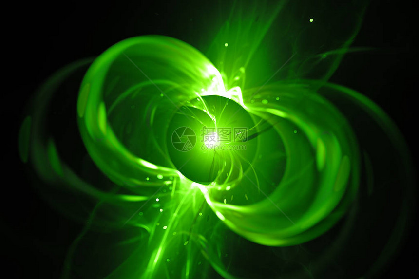 绿色光亮旋转中子星计算机生成抽象背景图片