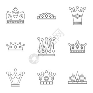 Majestic皇冠图标集9个王冠矢量的大纲集背景图片