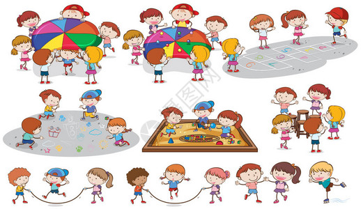 一组在操场上玩耍的孩子插图背景图片