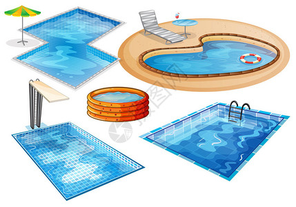 一套游泳池插画图片