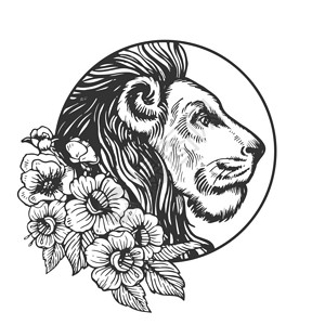 狮子头动物雕刻矢量插图Scratch版面风格仿制黑白图片