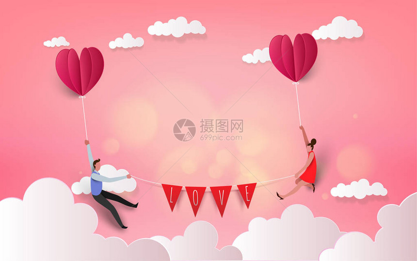 甜蜜的情侣在热气球上度蜜月假期暑假浪漫爱情观情人节快乐壁纸海报图片