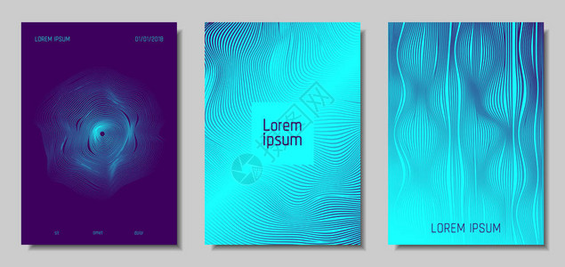 蓝色抽象封面与效果波浪条纹背景带有流线的几何模板集EPS10矢量设计小册子杂志音乐海报的3背景图片