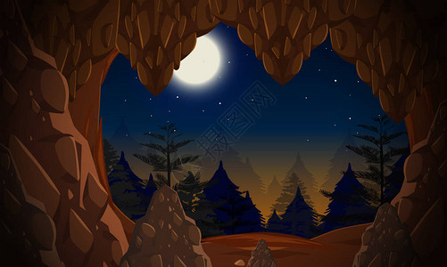 夜间洞穴入口插图图片