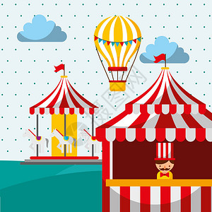 武功山帐篷节卖家摊位木轮和热空气球嘉年节快乐节的狂欢插画