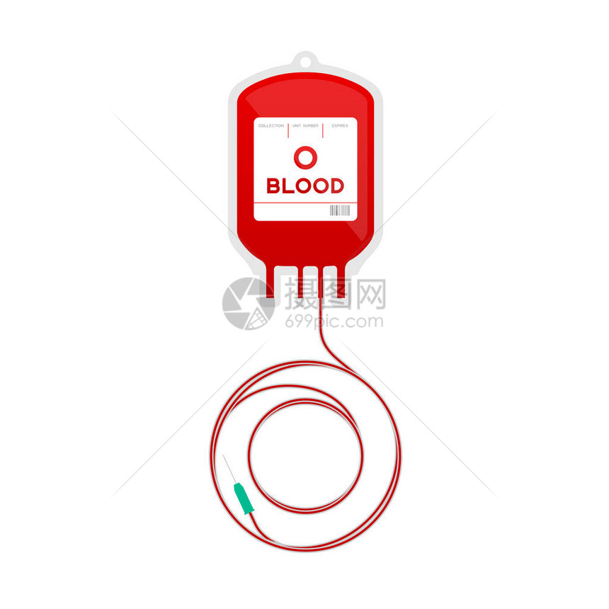 血袋型O红色和字母标志形状由脐带插图制成图片