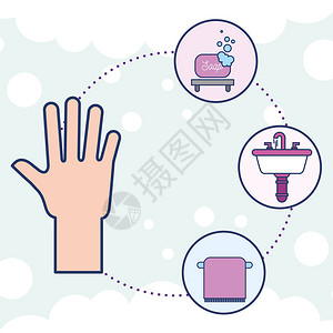 人体手肥皂洗浴盆和毛巾卫图片