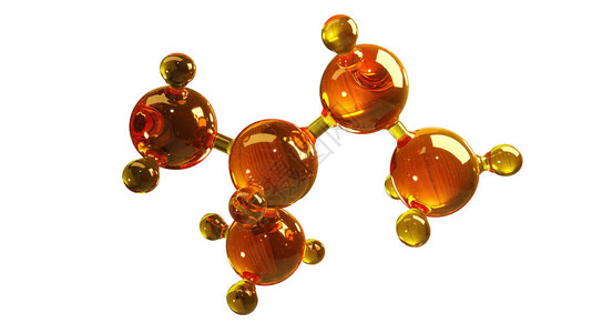 玻璃分子模型的3d渲染插图油分子结构模型发动机油或气体在白色背景图片