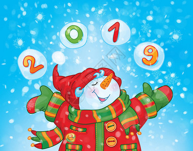 向量快乐的雪人新年2图片