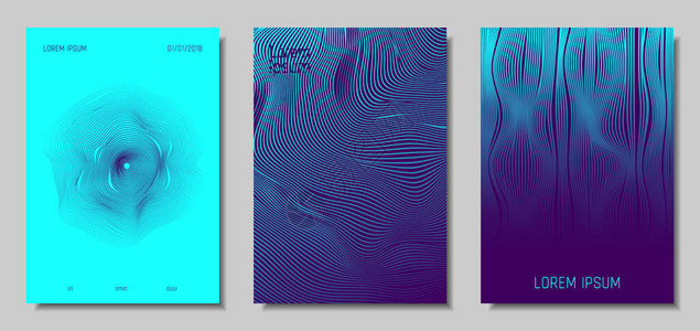 蓝色抽象封面与效果波浪条纹背景带有流线的几何模板集EPS10矢量设计小册子杂志音乐海报书籍的3背景图片