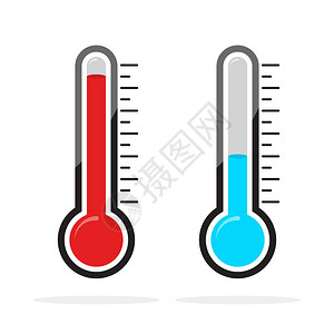 不同级别温度计图标矢量图示蓝色和红色温度计指标图片