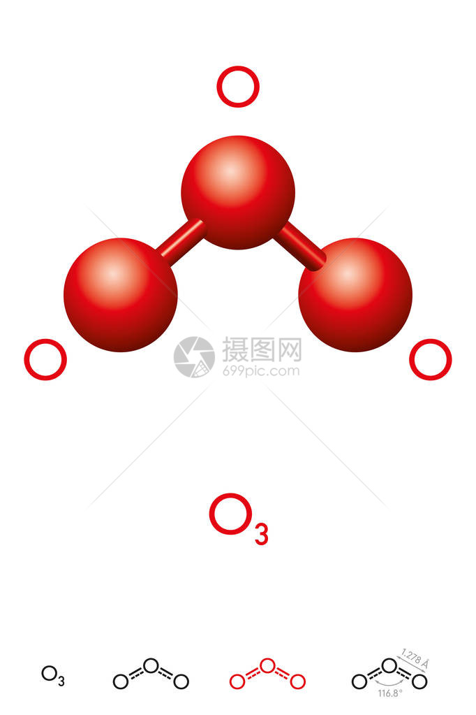臭氧O3三氧分子模型和化学式图片