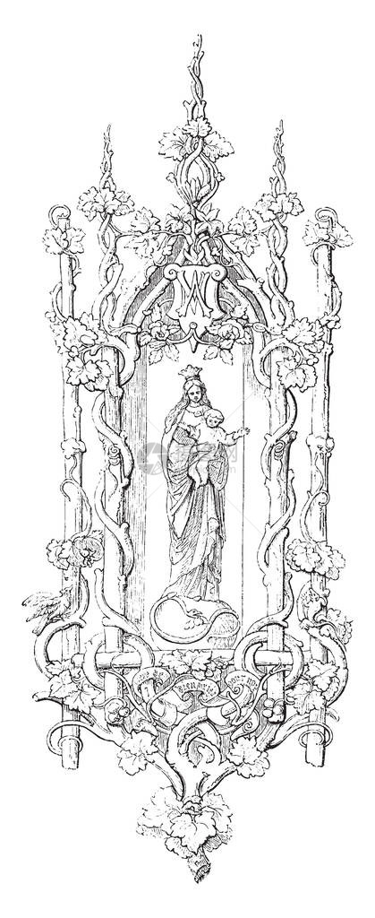 木雕展示了哥特形态的葡萄古老线条图图片