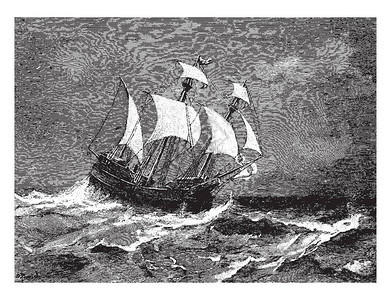 五月花是一艘著名的英国船载运了第一个英国清教徒今天被称为朝圣者从普利茅斯插画