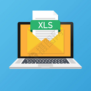 带信封和XLS文件的笔记本电脑带有文件附文档的笔记本和电子邮件图片