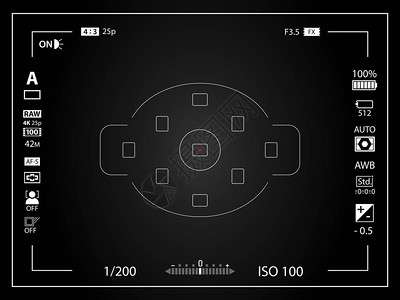 黑色现代数码相机取景器模板与渐晕效果黑色取景器无反光镜DSLR或照相手机背景图片
