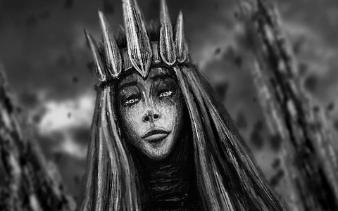 黑魔法带有皇冠的黑暗皇后幻想插图插画