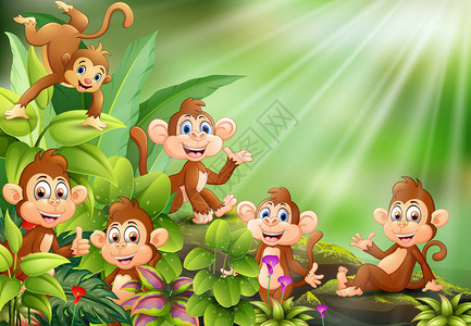 自然场景与猴子卡通组图片