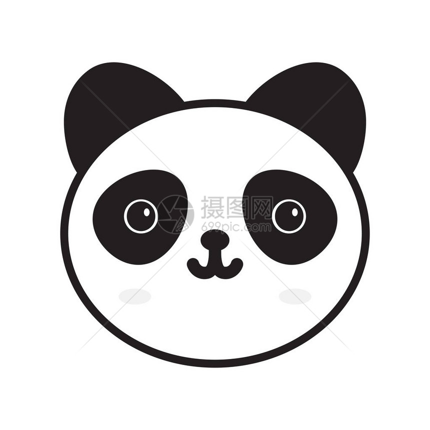 平板风格的可爱熊猫脸图标矢量插图简单的图片
