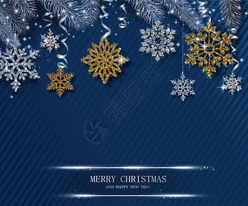 蓝色圣诞快乐和新年快乐闪亮的贺卡图片
