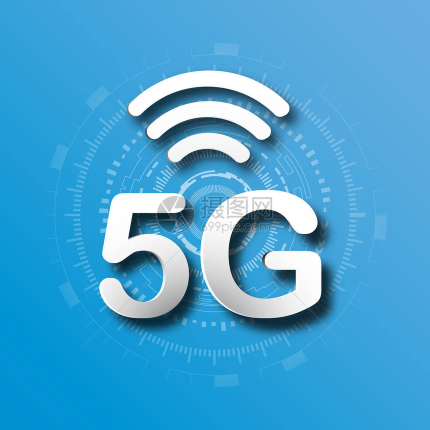 5G蜂窝移动通信蓝色标志背景与全球网络线路链传输数字化转型和技术概念海量未来设备连图片