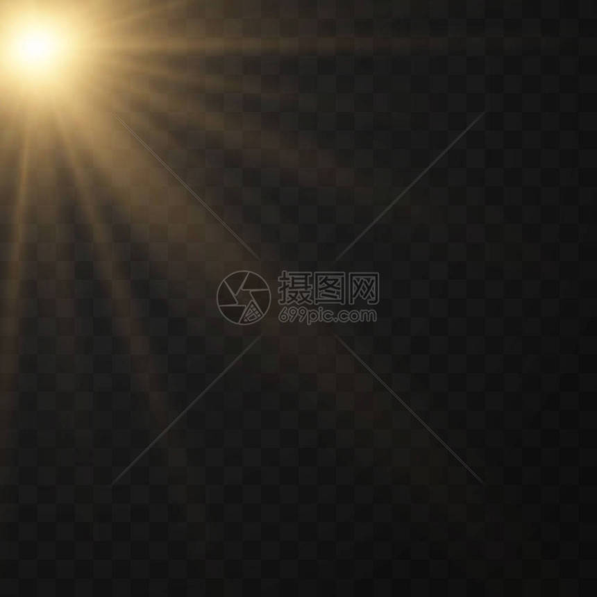 镜头光晕灯光效果Sunlight具有半透明特殊设计的光效太阳光线与在透明背景上隔离的光束黄色爆炸图片