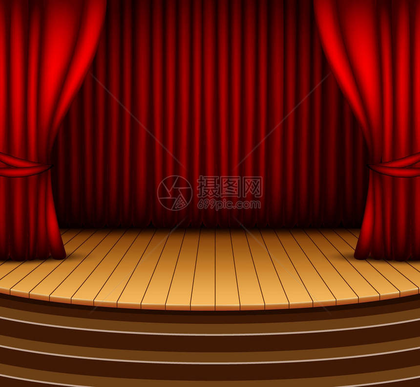 带红色窗帘的卡通背景舞台图片