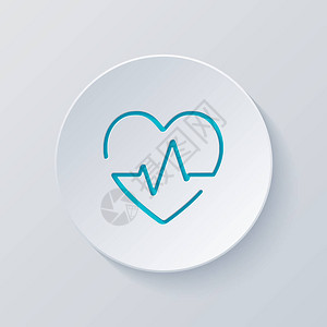 心脏和脉搏线一种线条样式带有细轮廓的线图标用灰色和蓝色层切割圆图片