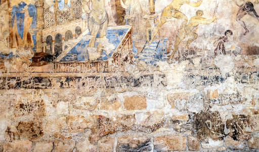 墙上古代绘画遗迹的纹理图片