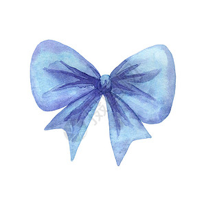 蓝色弓手绘水彩插图孤立在白色背景图片