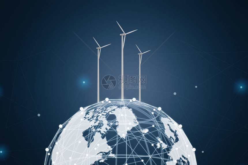 全球能源概念全球风力涡轮机图片
