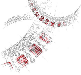 珠宝主题白色背景与手绘珠宝项链宝石项链和红色斑点创意和广图片