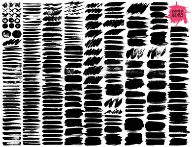 一大组笔触黑色墨水笔触矢量插图背景图片