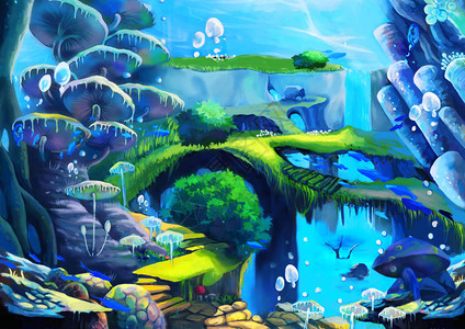 海底视频游戏的数字CG美工概念说明现实化刻画风格背图片