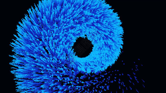 蓝色抽象闪光小径在黑底的螺旋转图片