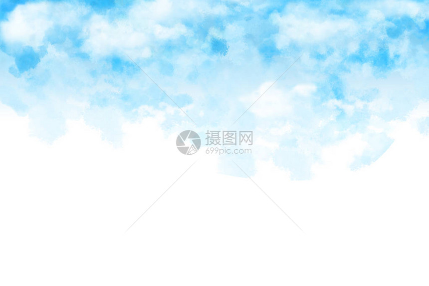 白云和蓝天空水彩色图片