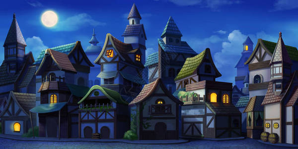 小童话镇冬夜与雪小说背景概念艺术逼真的插图视频游戏数字CG艺术图片