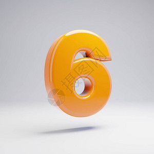 体积光泽热橙色6号孤立在白色背景上3D渲染字母表横幅海报封面标志设计模板元背景图片