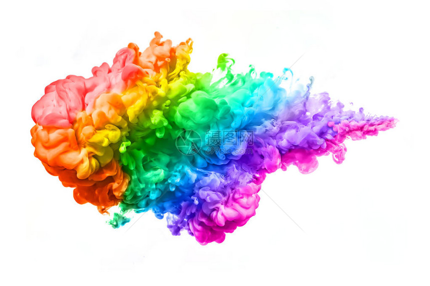 白底墨水中的墨水孤立于白底彩色虹图片