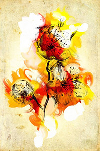 抽象花卉油画艺术插图图片