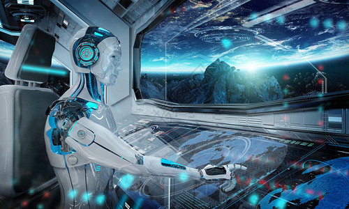 领航未来毛笔字控制室中的机器人半机械人设计图片
