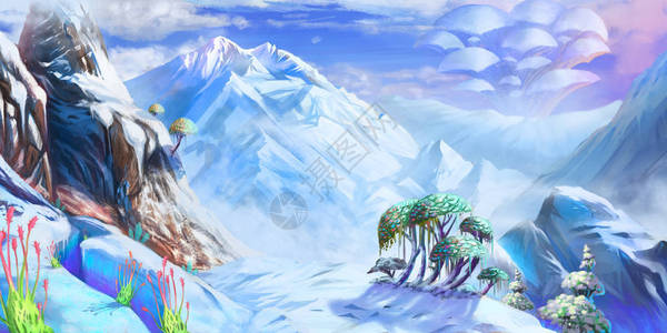 冰雪世界山小说背景概念艺术逼真的插图视频游戏数字CG艺术品自然风光图片
