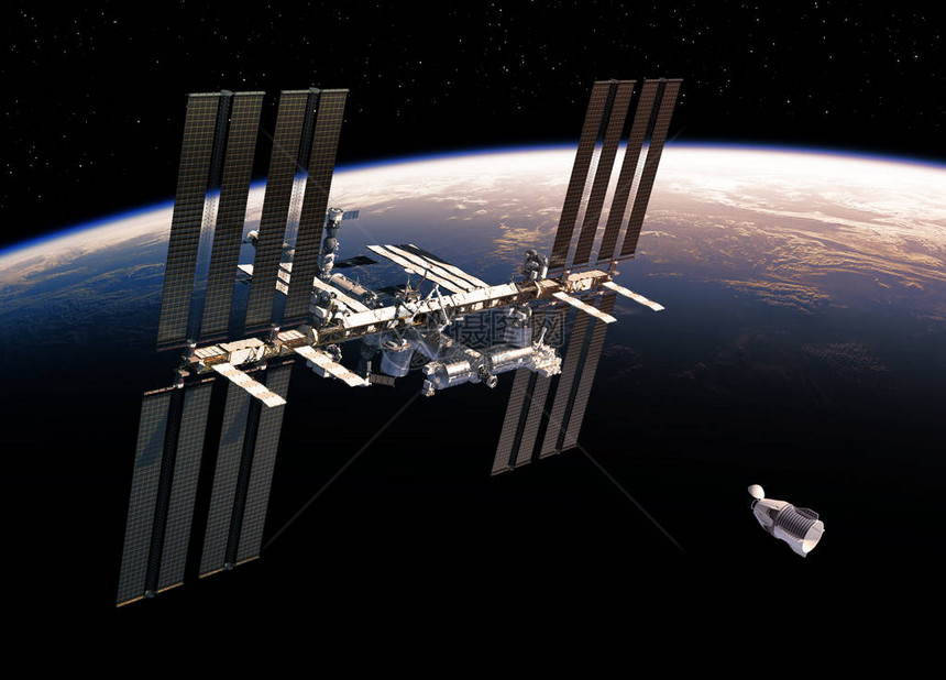 商用航天器和国际空间站环绕轨道图片