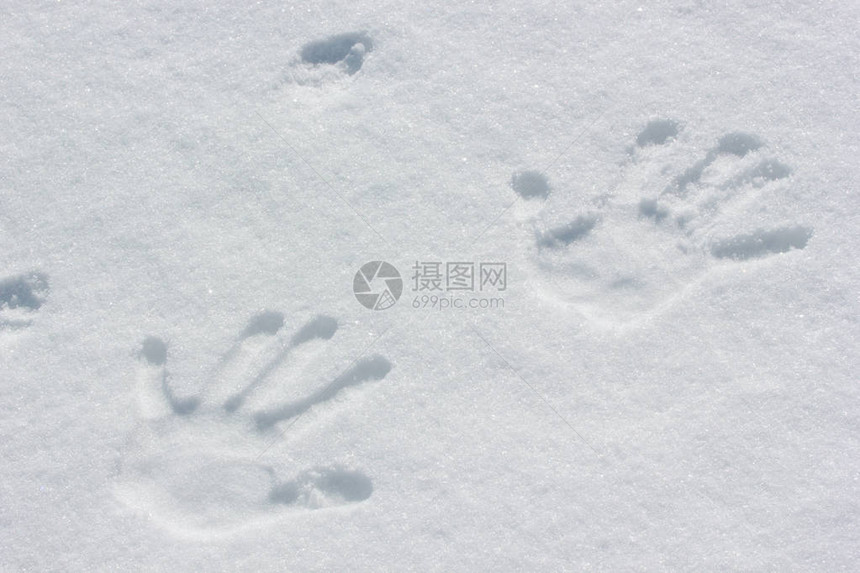 雪地里的人类手印图片