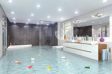 洪水泛滥的现代浴室的3d渲染设计图片