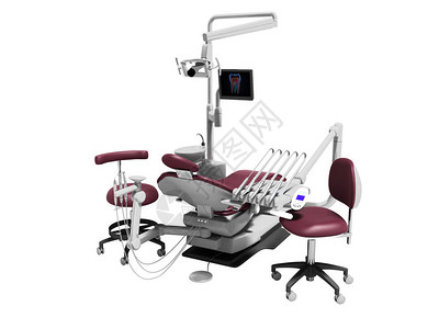 医院叫号牙医的红皮椅和3号助理长座3d在白色背设计图片
