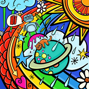 彩色涂鸦风格的街头艺术卡通涂鸦图片